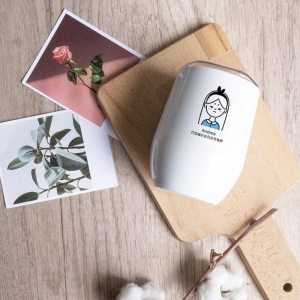 純白圓弧造型創意U型雙層真空不鏽鋼保溫杯