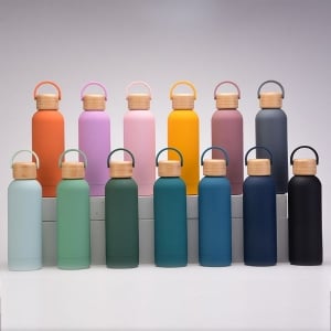 竹蓋霧面手提雙層不鏽鋼保溫瓶500ml