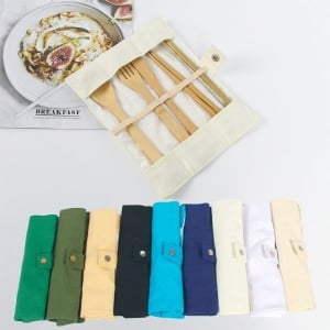 帆布袋竹木製環保餐具收納袋套裝