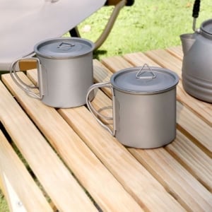 便攜折疊手柄杯純鈦露營咖啡帶蓋水杯400ml