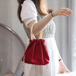 純色帆布束口抽繩手提袋便攜外出包