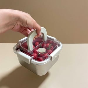 手提304不鏽鋼食品級帶蓋密封保鮮盒