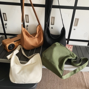 慵懶風帆布純色大容量單肩斜背包