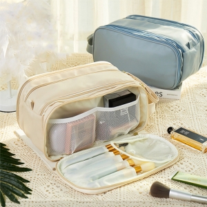 便攜大容量雙拉鍊手提收納盥洗包