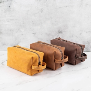 復古瘋馬紋皮革手提收納盥洗包