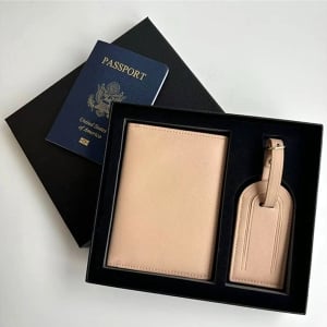 簡約皮革多功能護照包行李牌禮盒套裝