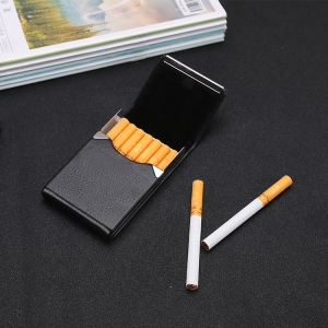 簡約時尚垂直煙盒不鏽鋼皮質菸盒