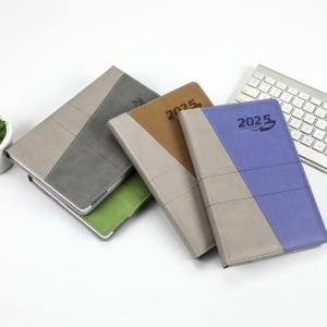 A5英文皮面拼接規劃行程本記事本