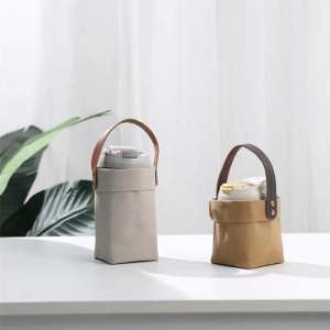 水洗牛皮紙咖啡保溫杯套環保提袋