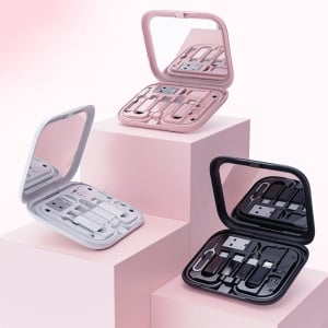 60W六合一多功能數據線手機支架鏡子收納盒