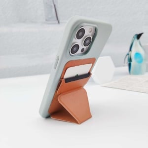 皮革卡包磁吸手機支架