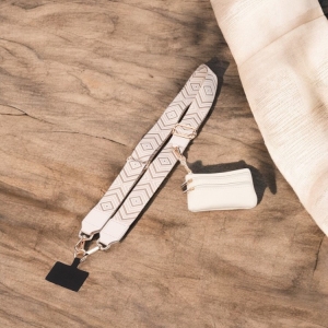 《菱形系列》寬肩帶斜背手機掛繩附掛件小包