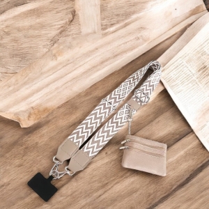 《線條斑紋系列》寬肩帶斜背手機掛繩附掛件小包