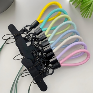 馬卡龍色系皮革手機掛繩