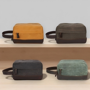 頭層牛皮復古防潑水男士洗漱包收納包