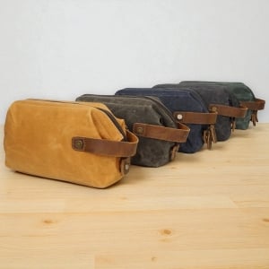 高質感真皮油蠟帆布洗漱包復古收納包