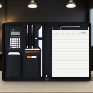 多功能活頁皮革拉鍊文件收納包