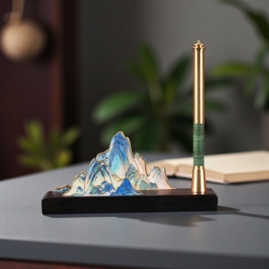 精緻千里江山檀木筆座簽名筆