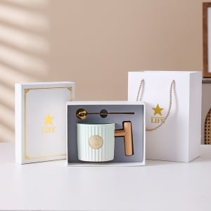 小清新陶瓷木柄馬克杯禮盒組