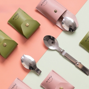 304不鏽鋼折疊湯匙環保便攜皮革組