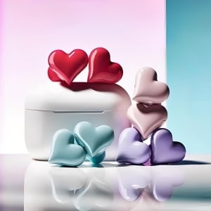 台灣檢驗可愛心型降噪入耳式藍芽耳機