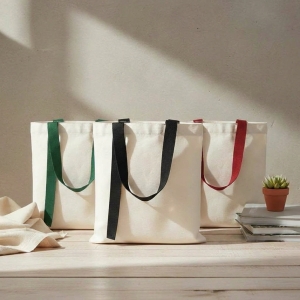 極簡飄帶無底無側手提帆布袋