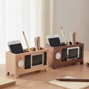 實木萬年曆筆筒桌面收納盒