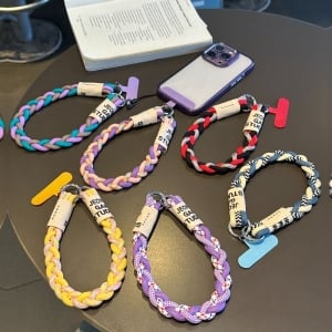 繽紛撞色三股編手機掛繩手腕繩