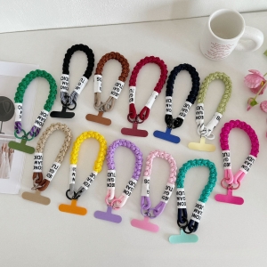 多功能撞色字母標編織手腕手機掛繩