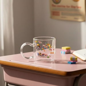 多巴胺愛心流沙啵啵雙層玻璃杯