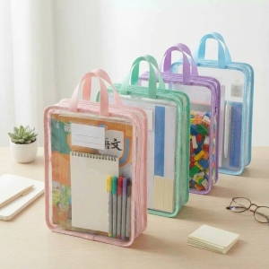 大容量立體手提透明文件袋收納袋