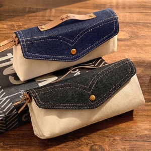 文創牛仔拚帆布設計感大容量筆袋