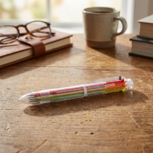 透明6色圓柱筆按動式彩虹筆