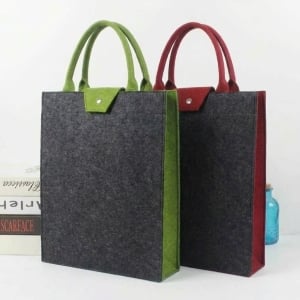 撞色毛氈豎款手提文件收納包