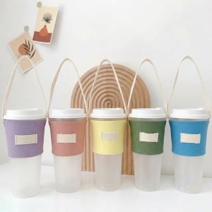 馬卡龍手提杯套外帶便攜隔熱飲料提袋帆布杯套