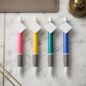 創意糖果色內嵌二維碼方形款按動式圓珠筆