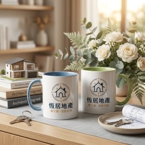 創意簡約內彩白瓷馬克杯330ml