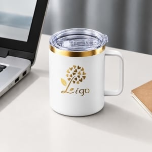 優雅金邊撞色帶蓋不鏽鋼杯