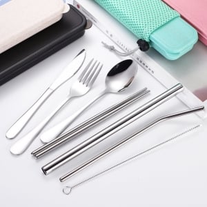 不鏽鋼餐具吸管套裝9件組