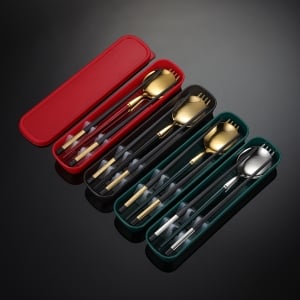 緋紅墨綠盒小奢金靜音便攜餐具組