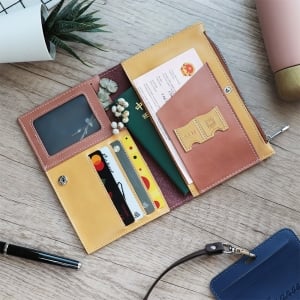 真皮護照包多功能拉鏈證件包