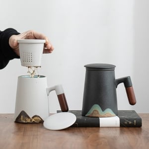 台灣檢驗遠山茶水分離泡茶杯450ml