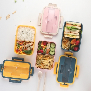 小麥秸稈手提餐盒可微波附餐具