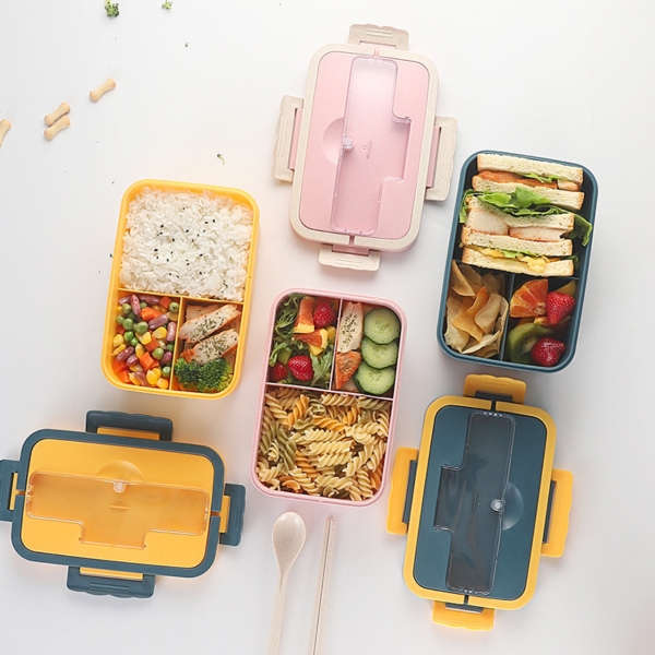 小麥秸稈手提餐盒可微波附餐具