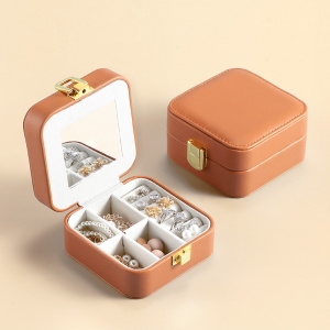 金釦小奢首飾盒PU皮質翻蓋飾品收納盒