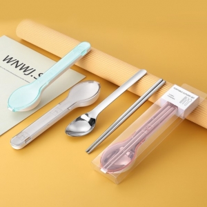 造型便攜式透明盒筷子湯匙兩件組套裝