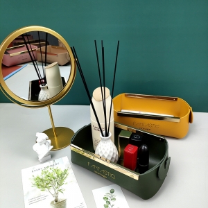 金邊皮革首飾化妝品收納盒口紅桌面收納整理可折疊