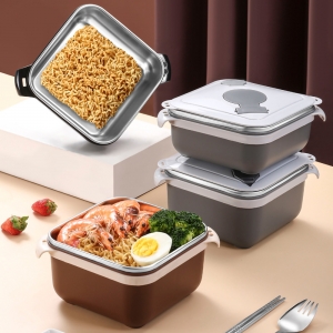 304不鏽鋼泡麵碗 學生方形大容量保溫飯盒 便攜保鮮盒餐具便當盒