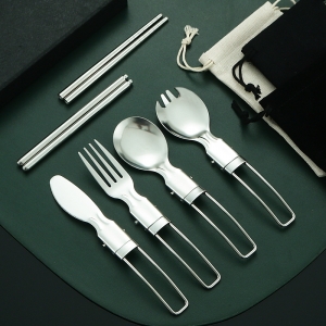 304不鏽鋼折疊餐具刀叉勺筷子套裝戶外野餐露營餐具