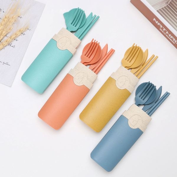 扣合式小麥秸稈刀叉勺筷子餐具四件組套裝